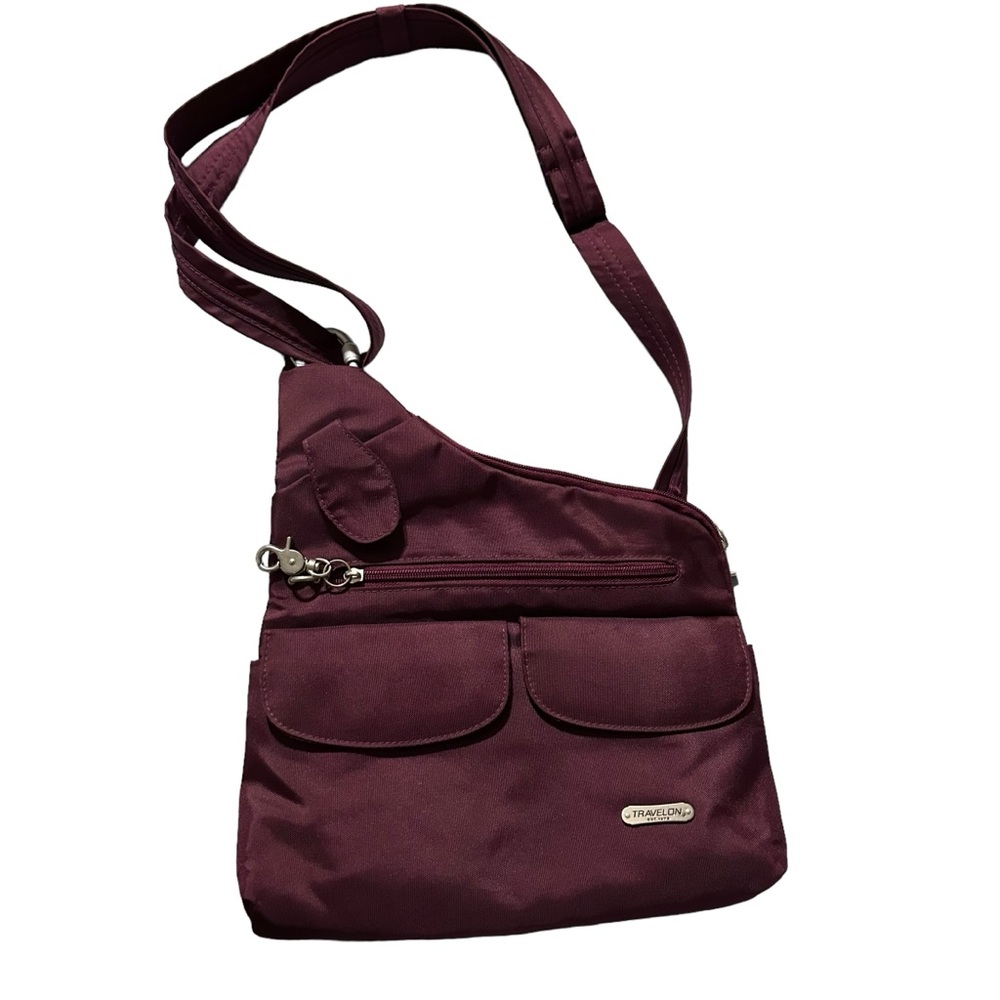 Travelon Nylon Crossbody Sling Bag RFID Anti-Theft In Wine Color w  Gray Lining